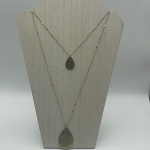 Loft 2 Layer Pendant Long Necklace Teardrop Rhinestones Gold Tone NEW